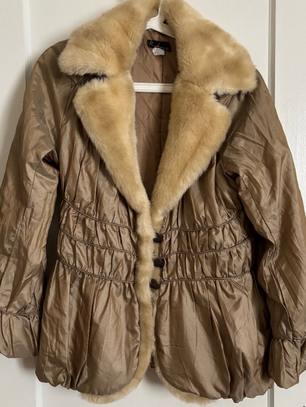 Y2K Italian Satin Puffer Jacket with Faux-Fur Trim